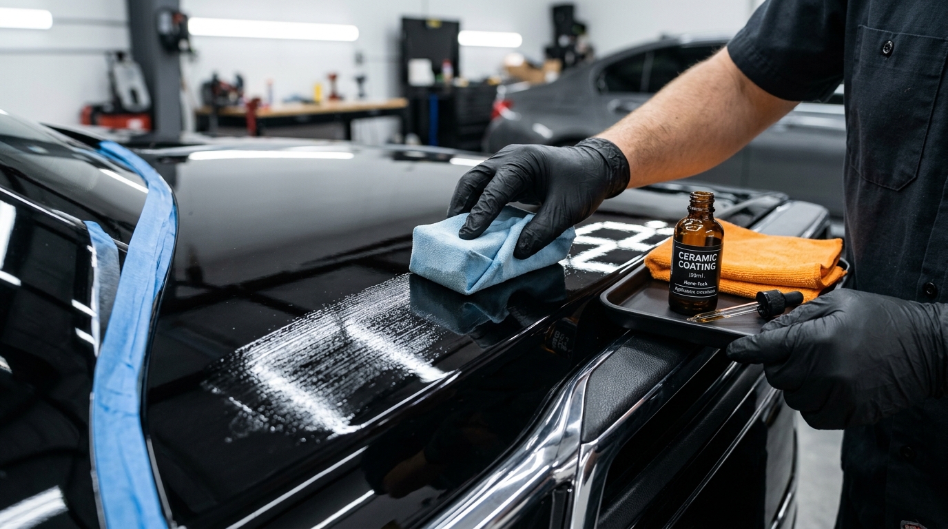 Aplicação profissional de selante e vitrificação automotiva para proteção contra sol e chuva em Osasco